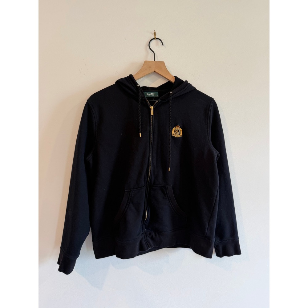 Lauren Ralph Lauren Womens Black Full Zip Crest Logo Hoodie Sweatshirt